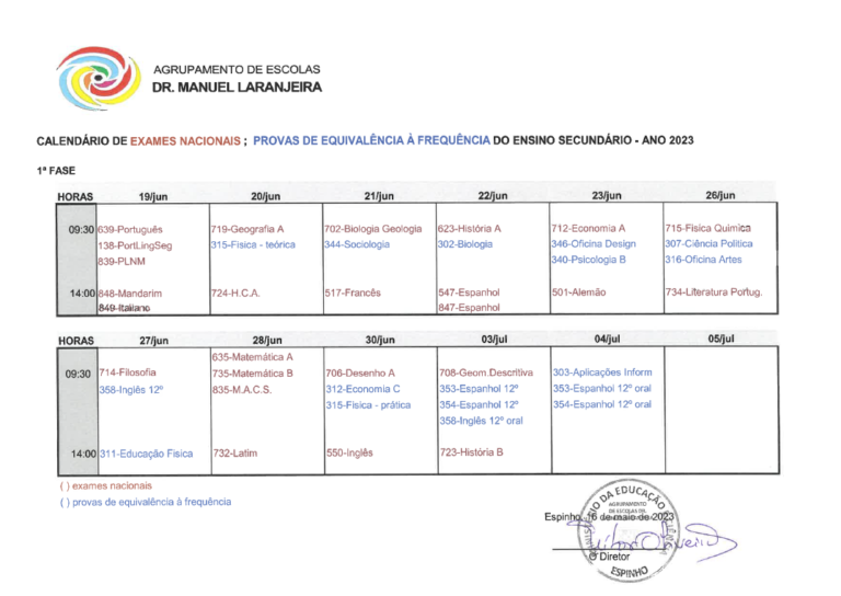 calendário exames nacionais provas finais de ciclo provas de equivalencia frequencia